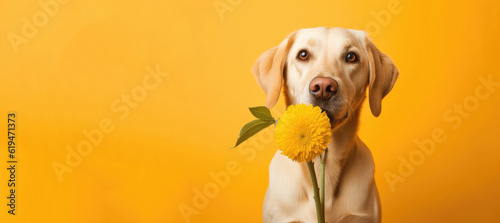 dog with flowers photo