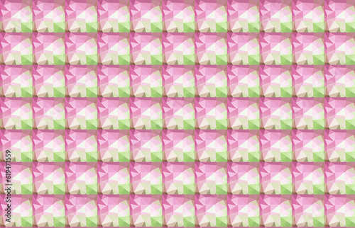 Pink and green abstract background of triangles low poly.	