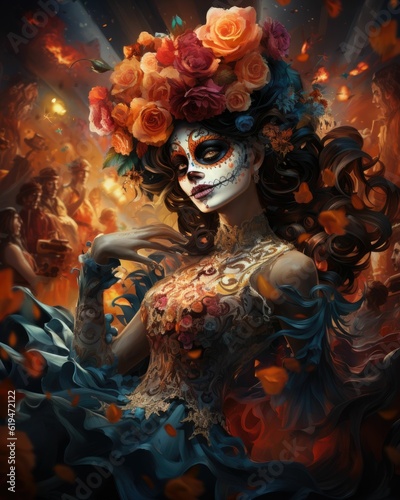 beautiful woman dancing day of the dead