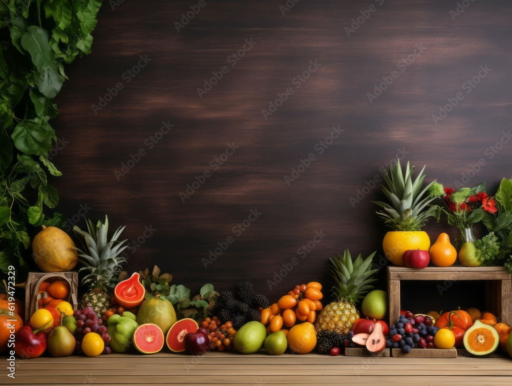 Fruits and vegetables on rustic background Fruits and vegetables on rustic background