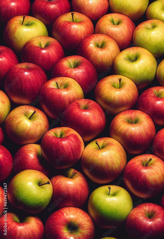 A variety of apples in a visually appealing pattern, Generative AI A variety of apples in a visually appealing pattern, Generative AI