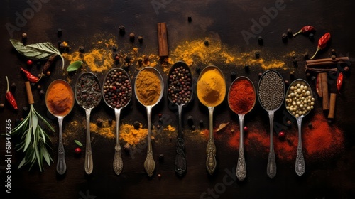 Spoons with herbs and spices