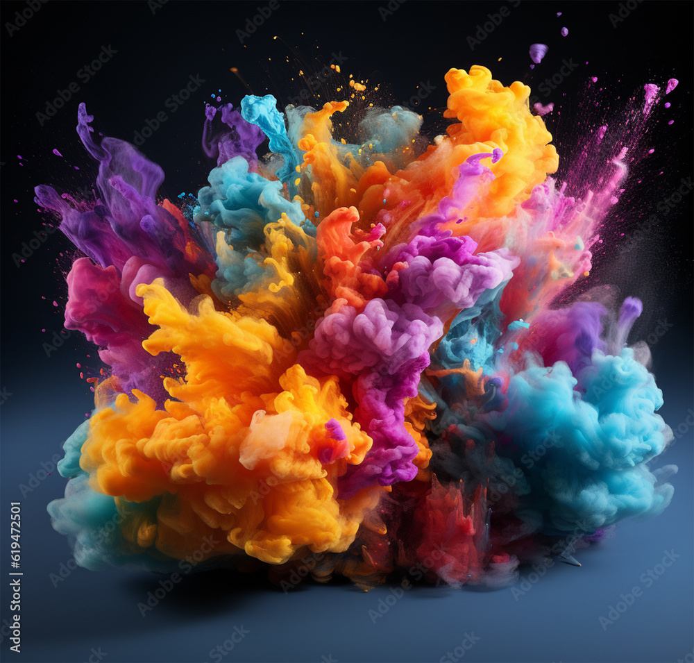 Colorful powder explosion on a black background, Holi Festival concept