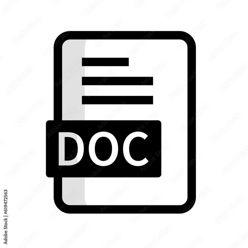 DOC extension file icon. Document file. Vector. DOC extension file icon. Document file. Vector.