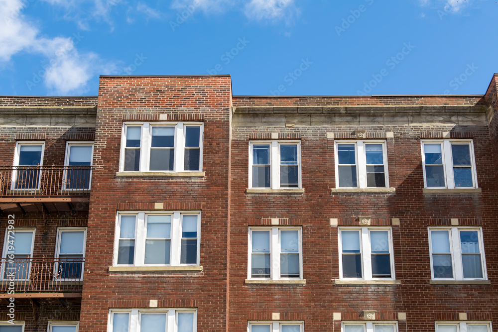 Old renovated brick building exterior view, Brighton, Massachusetts, USA