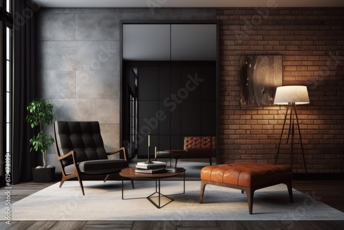 Interior design of living room with doors, modern home. Generative AI © kardaska