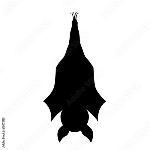 Bat silhouette hanging upside down.