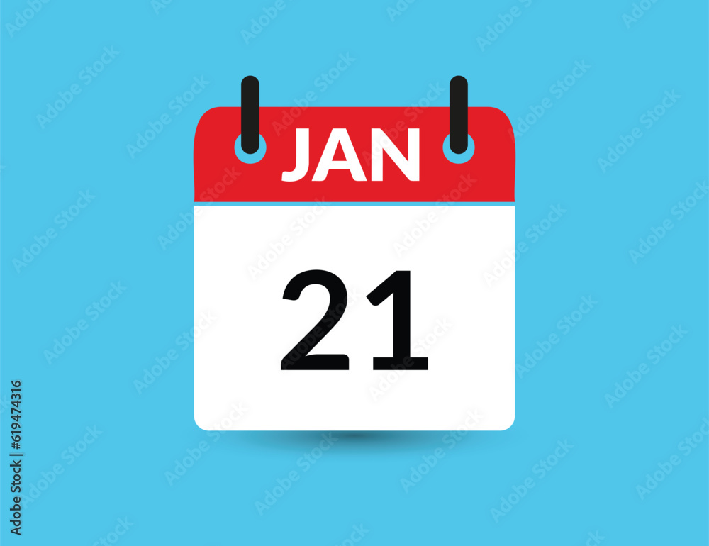 January 21. Flat icon calendar isolated on blue background. Date and month vector illustration January 21. Flat icon calendar isolated on blue background. Date and month vector illustration