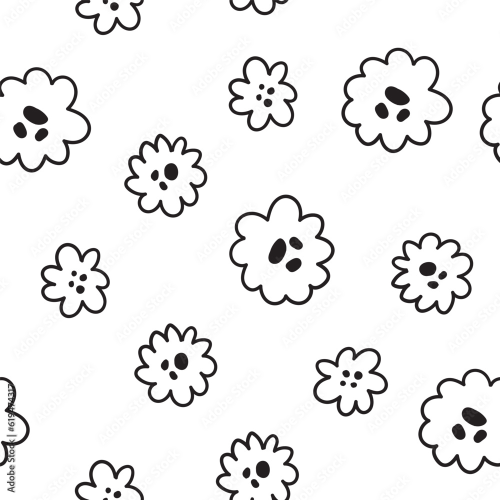 Fototapeta premium Seamless vector pattern with hand-drawn flowers. Black and white floral ornament