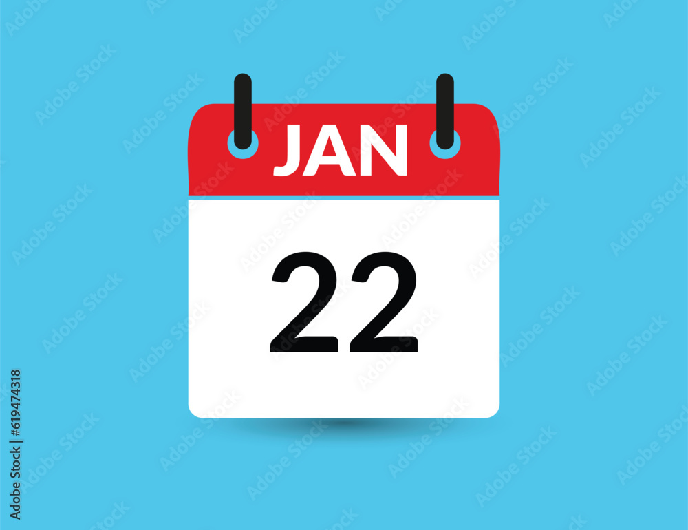 January 22. Flat icon calendar isolated on blue background. Date and month vector illustration January 22. Flat icon calendar isolated on blue background. Date and month vector illustration