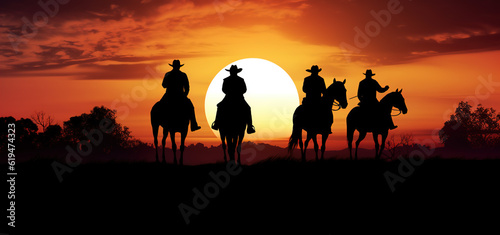 Cowboy riding a horse in the Old West Prairie