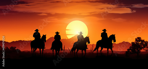 Cowboy riding a horse in the Old West Prairie © siripimon2525