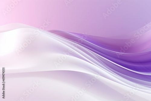 Purple background with soft soothing abstract purple and white ribbon waves. Created using generative AI.