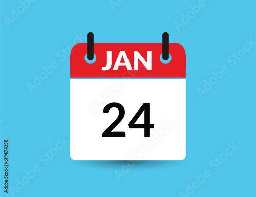 January 24. Flat icon calendar isolated on blue background. Date and month vector illustration