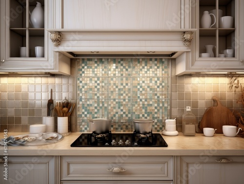 Modern Mosaic backsplash in kitchen, Modern interior, Classic style