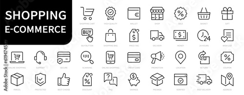 Fotografia Shopping & E-commerce line icons set