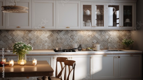 Modern Mosaic backsplash in kitchen  Modern interior  Classic style