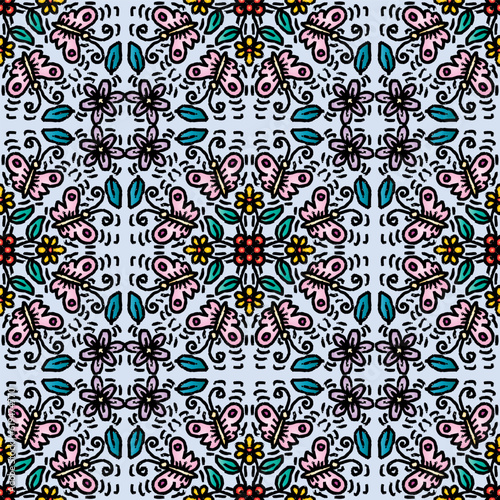 Butterfly ethnic seamless pattern abstract on geometric square