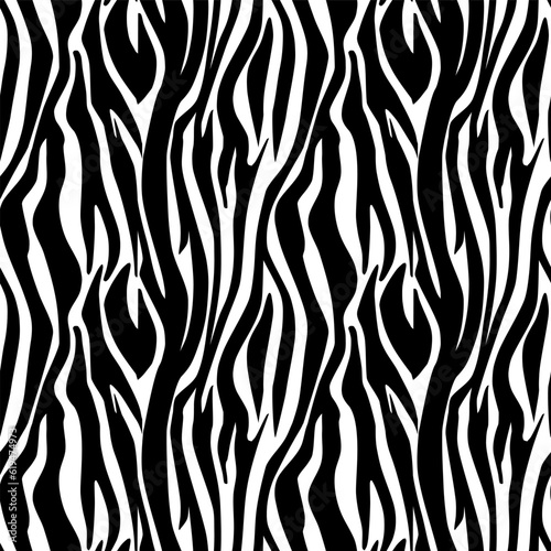 Black and white Zebra print seamless pattern. Animal skin, tiger stripes, abstract, line background, fabric. Vintage, retro 80s, 90s. Modern hand drawn vector illustration. Poster, banner monochrome