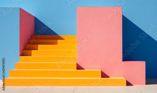 Minimalist vivid colour outdoor stairs. Abstract steps background