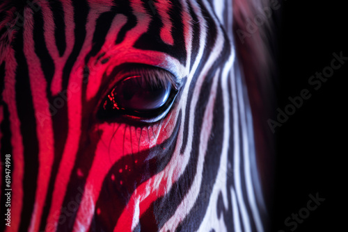 zebra eye in neon light generative ai