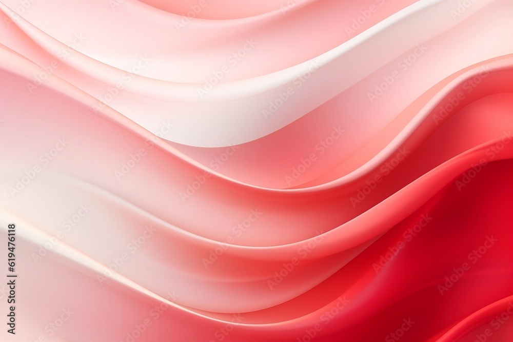 Obraz premium Soft red background with soothing abstract red and white ribbon waves. Created using generative AI.