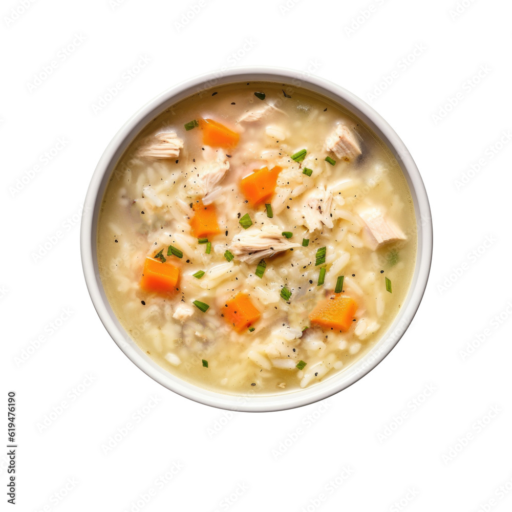 Delicious Bowl of Turkey Rice Soup Isolated on a Transparent Background