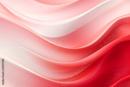 Soft red background with soothing abstract red and white ribbon waves. Created using generative AI.