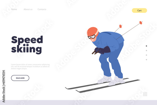 Speed skiing landing page design template for online training courses or travel company service