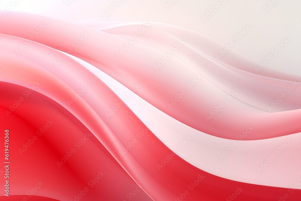 Obraz premium Calm red background with soothing abstract red and white ribbon waves. Created using generative AI.