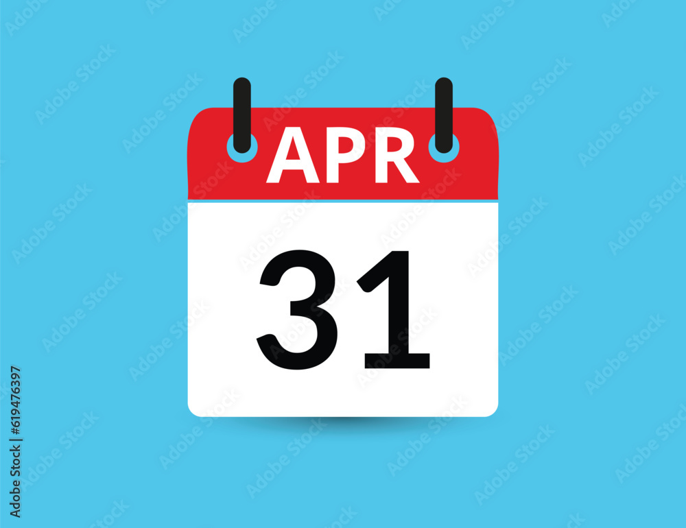 April 31. Flat icon calendar isolated on blue background. Date and month vector illustration April 31. Flat icon calendar isolated on blue background. Date and month vector illustration