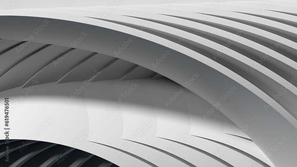 Fototapeta premium Sharp, linear modern art-like sharp curve is a minimal flat ray design Gray abstract, elegant and modern 3D rendering image