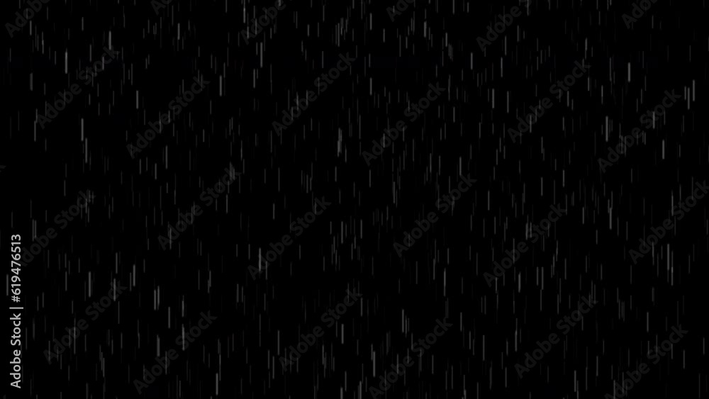 Rain Falling Isolated On Black Background. Seamless Loop. Ultra HD 4K