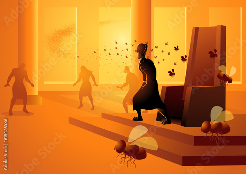 Biblical vector illustration series, the ten plagues of Egypt, fourth plague, plague of flies