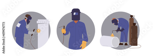 Isolated set of composition with welder character working with arc, electric and gas cutting weld