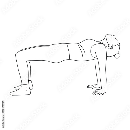 Line art of woman doing Yoga in two legged table pose vector