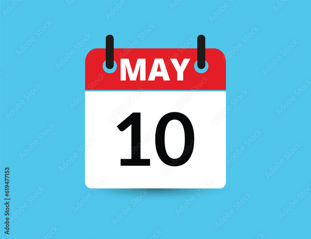 May 10. Flat icon calendar isolated on blue background. Date and month vector illustration May 10. Flat icon calendar isolated on blue background. Date and month vector illustration
