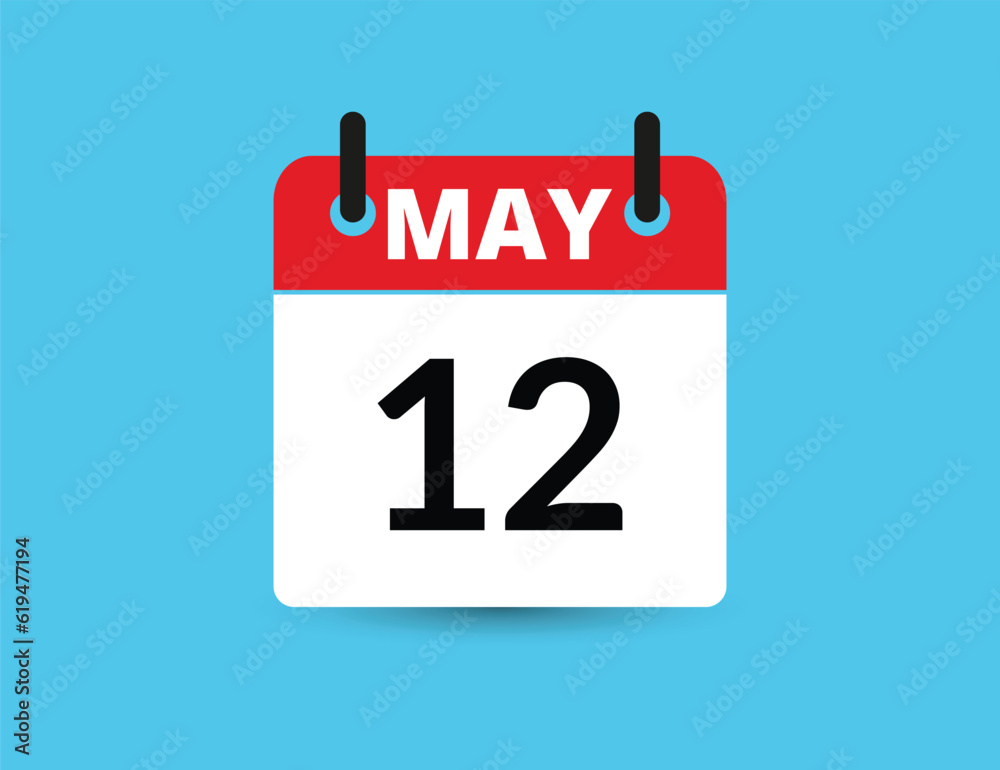 May 12. Flat icon calendar isolated on blue background. Date and month vector illustration May 12. Flat icon calendar isolated on blue background. Date and month vector illustration