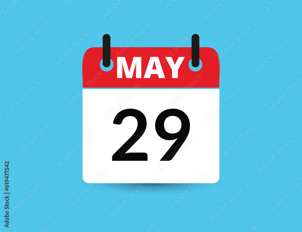 May 29. Flat icon calendar isolated on blue background. Date and month vector illustration May 29. Flat icon calendar isolated on blue background. Date and month vector illustration