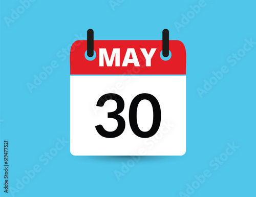 May 30. Flat icon calendar isolated on blue background. Date and month vector illustration