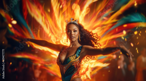 Dancing with Flames: A Brazilian Beauty Ignites the Dance Floor in Her Sizzling Samba Dress, Celebrating Rhythm and Culture 
