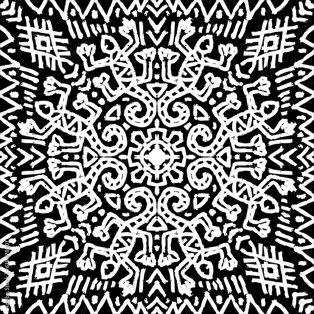 African ethnic tribal seamless pattern with lizard on black and white.