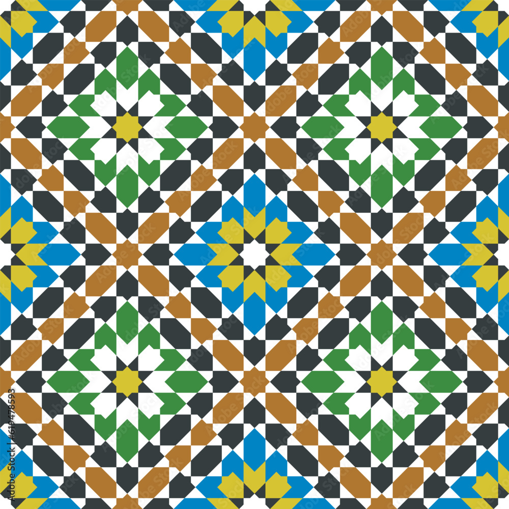 Arabic geometric style Zellij. Seamless pattern Arabic geometric style Zellij. Seamless pattern