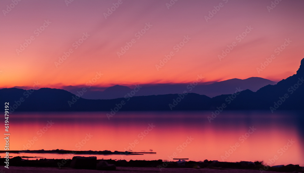 Fototapeta premium sunset over the river with red sky