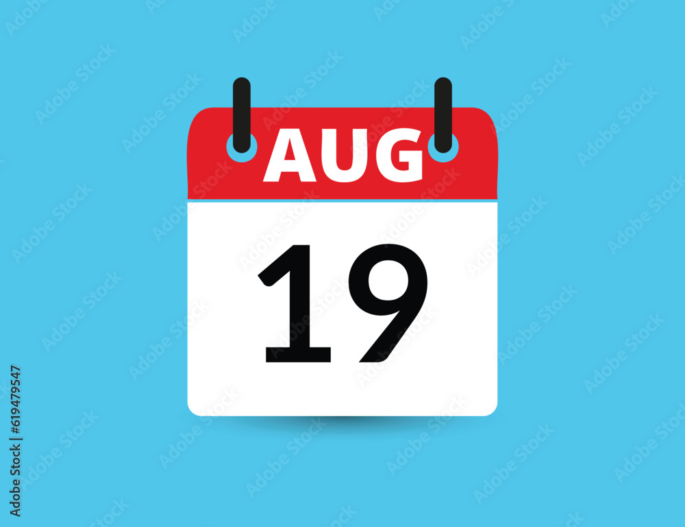 August 19. Flat icon calendar isolated on blue background. Date and month vector illustration August 19. Flat icon calendar isolated on blue background. Date and month vector illustration