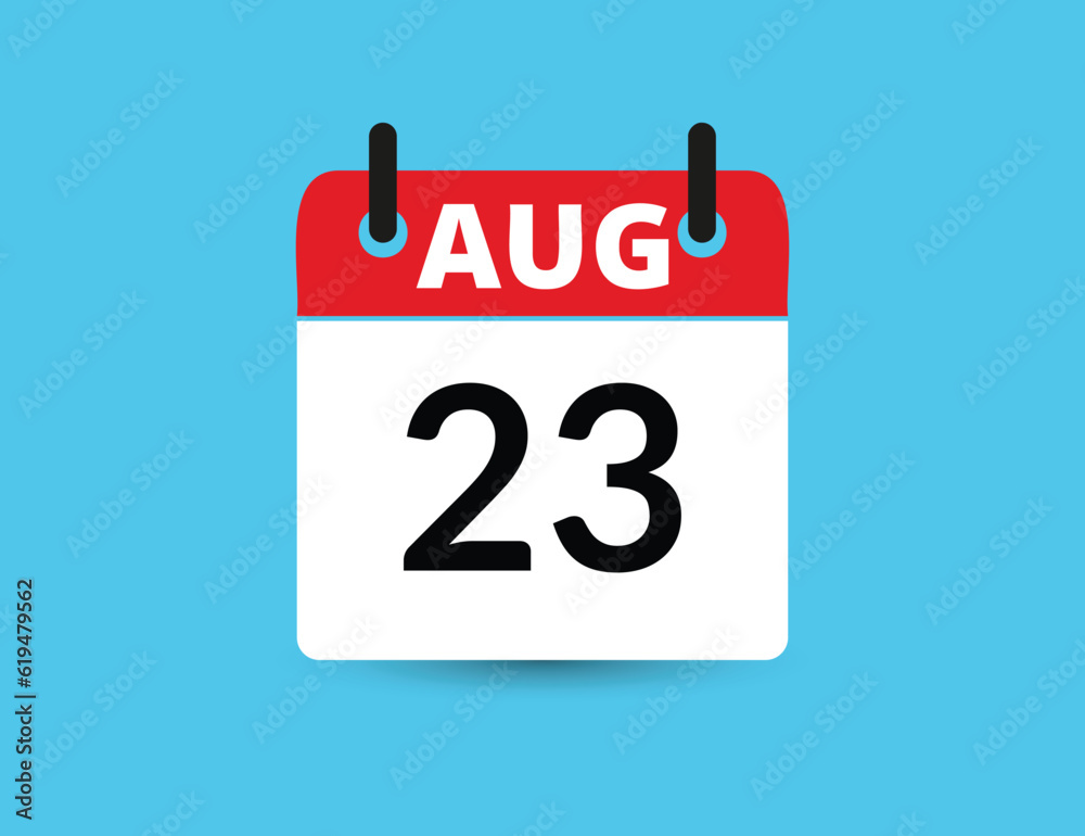 August 23. Flat icon calendar isolated on blue background. Date and month vector illustration August 23. Flat icon calendar isolated on blue background. Date and month vector illustration