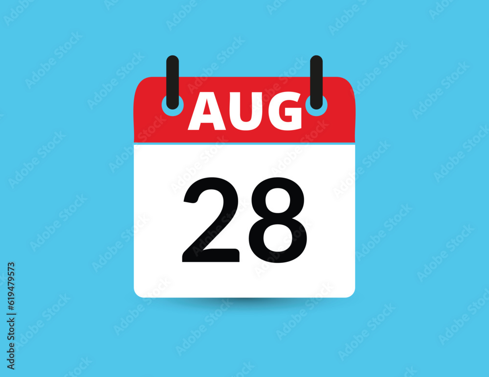 August 28. Flat icon calendar isolated on blue background. Date and month vector illustration August 28. Flat icon calendar isolated on blue background. Date and month vector illustration