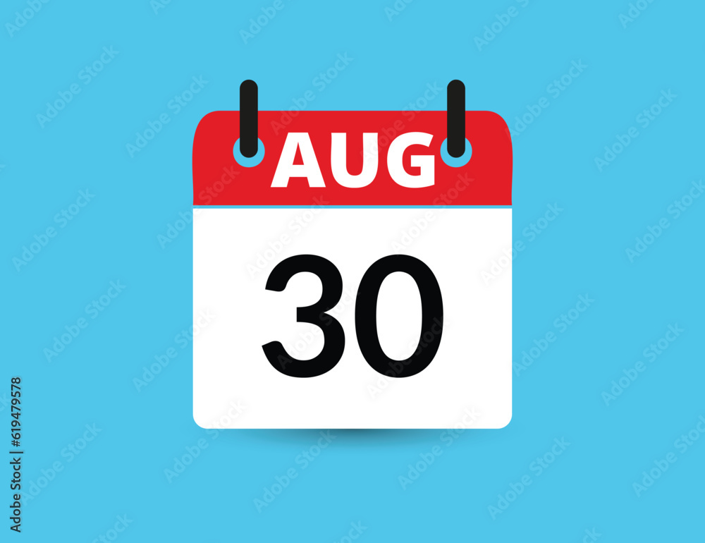 August 30. Flat icon calendar isolated on blue background. Date and month vector illustration August 30. Flat icon calendar isolated on blue background. Date and month vector illustration