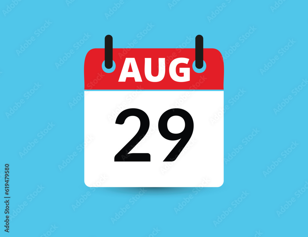 August 29. Flat icon calendar isolated on blue background. Date and month vector illustration August 29. Flat icon calendar isolated on blue background. Date and month vector illustration