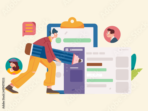 Job Interview People Flat Vector Concept Operation Hand Drawn Illustration
